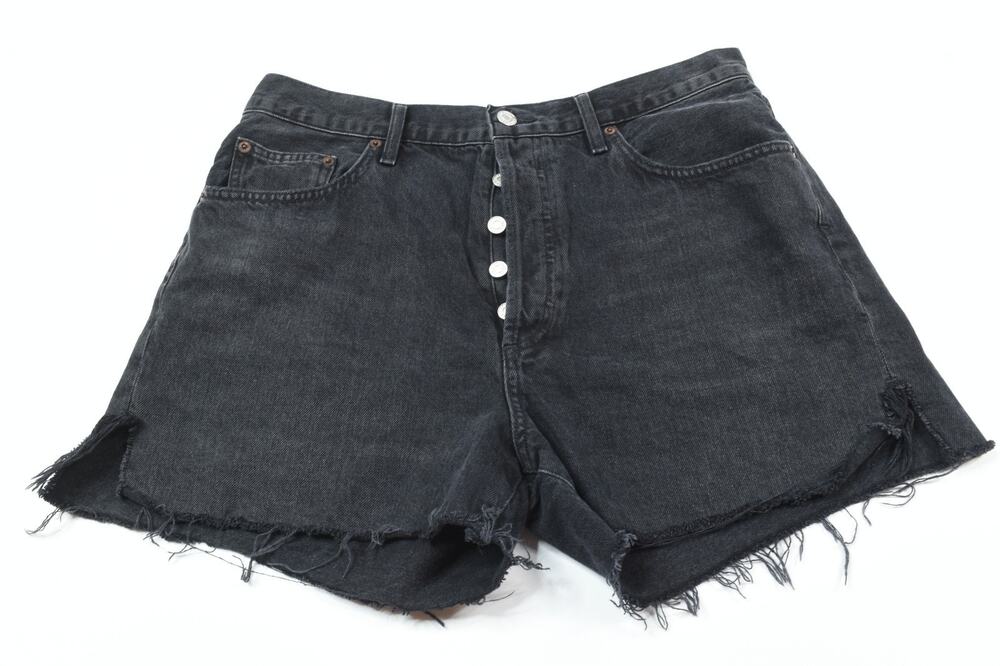 AGOLDE Dee Denim Shorts Womens 31 Black Cut-Off Button Fly High Rise Cotton